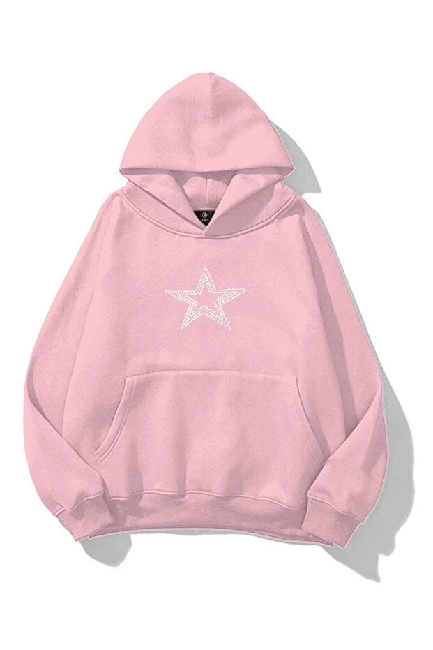 Star Stroke Taş Baskılı Sweatshirt Pembe